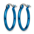Stainless Steel Blue Polished Hoop Earrings for Women