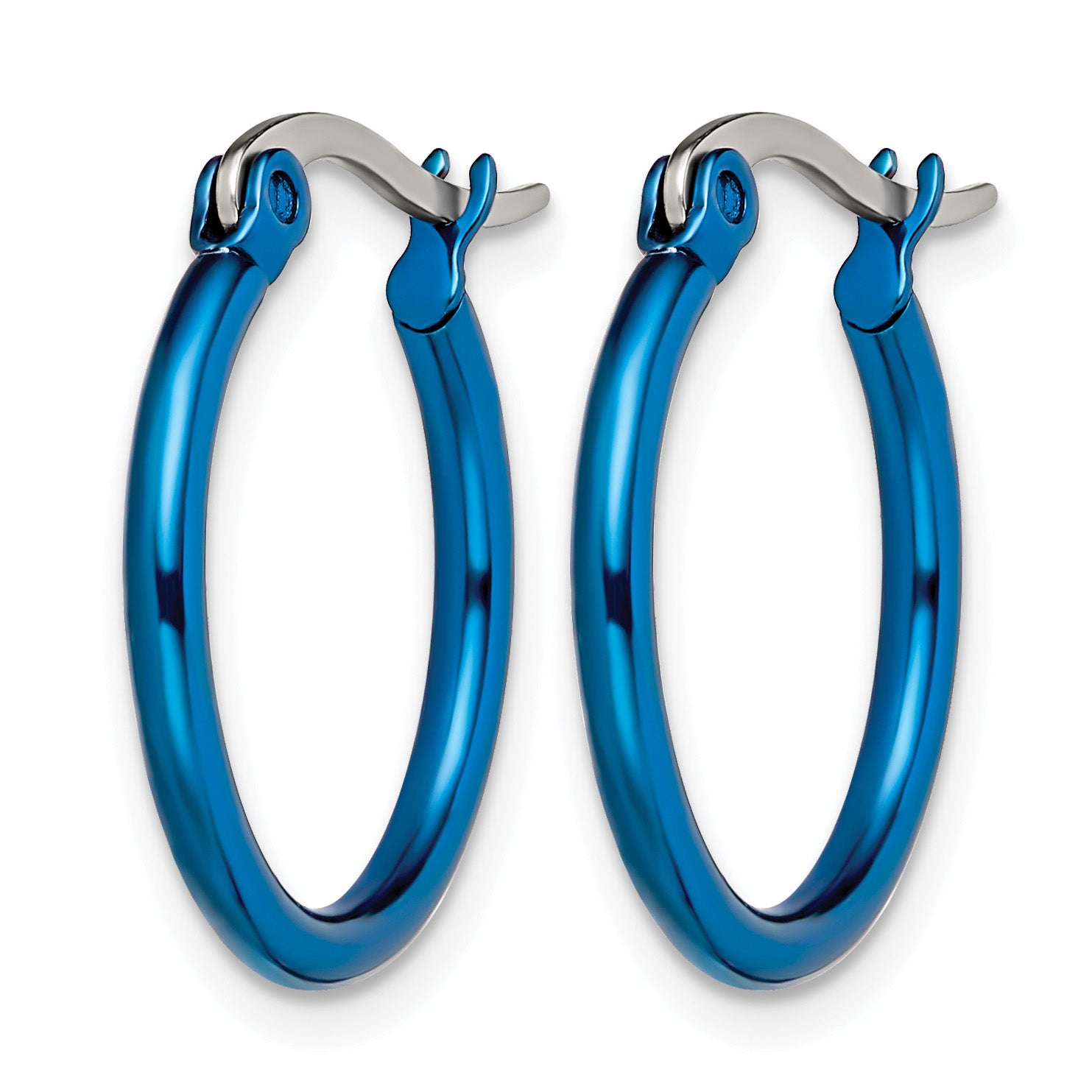 Stainless Steel Blue Polished Hoop Earrings for Women