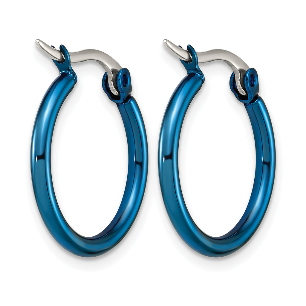 Stainless Steel Blue Polished Hoop Earrings for Women