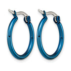 Stainless Steel Blue Polished Hoop Earrings for Women