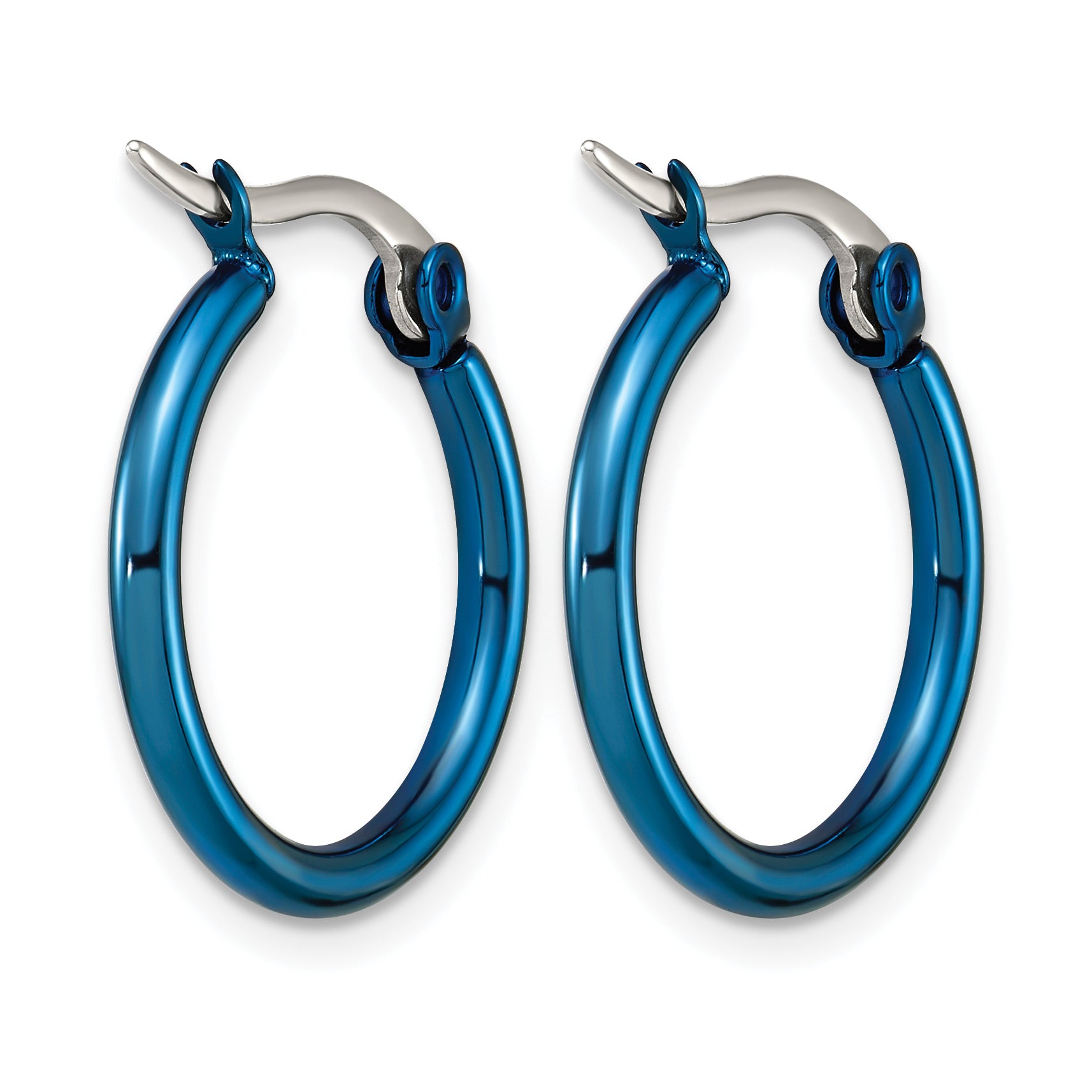 Stainless Steel Blue Polished Hoop Earrings for Women