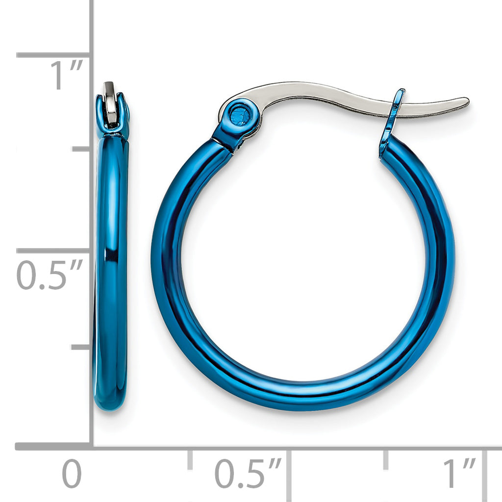 Stainless Steel Blue Polished Hoop Earrings for Women