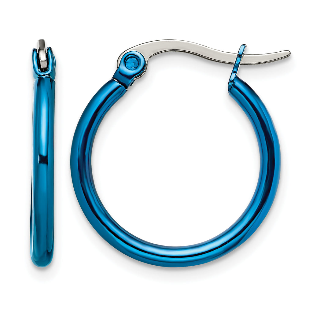 Stainless Steel Blue Polished Hoop Earrings for Women