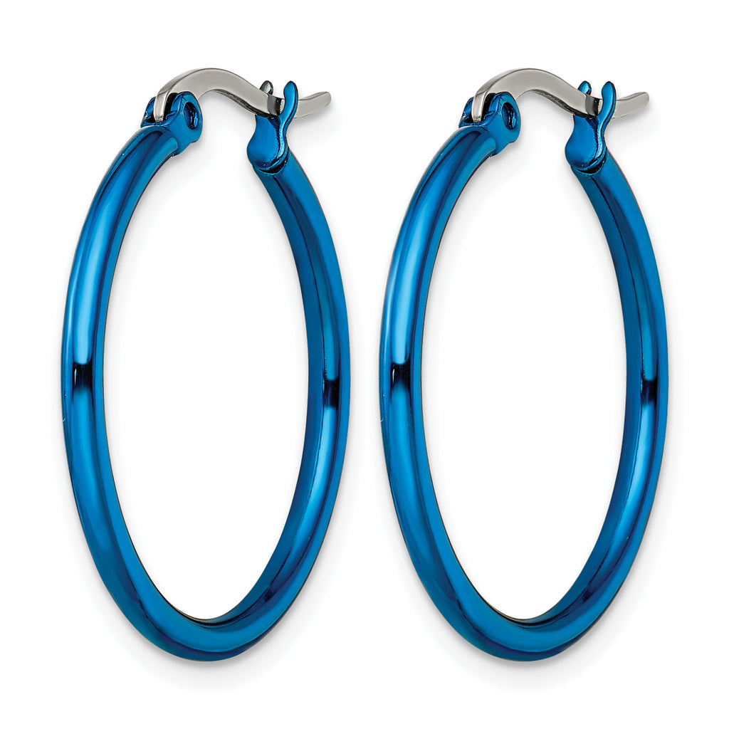 Stainless Steel Blue Polished Hoop Earrings for Women