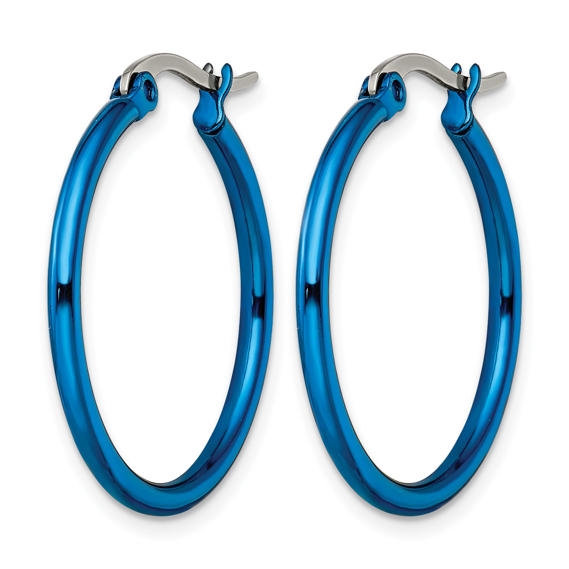 Stainless Steel Blue Polished Hoop Earrings for Women