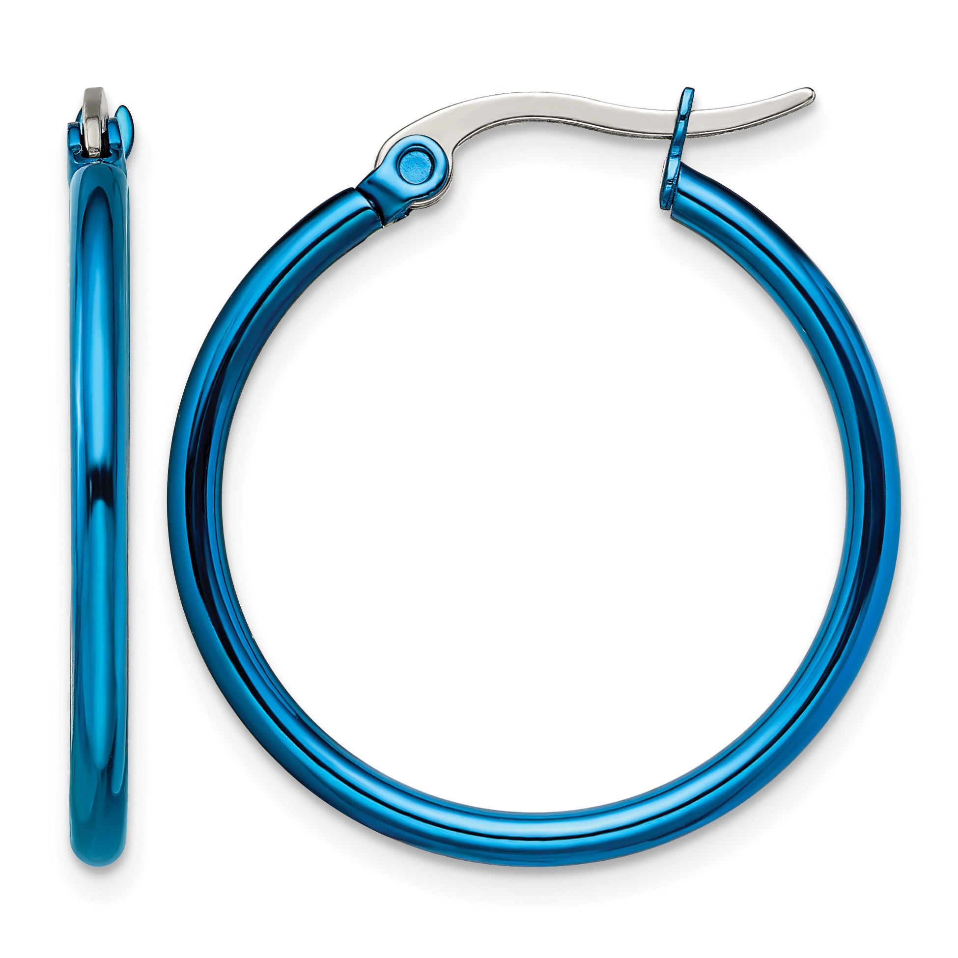 Stainless Steel Blue Polished Hoop Earrings for Women
