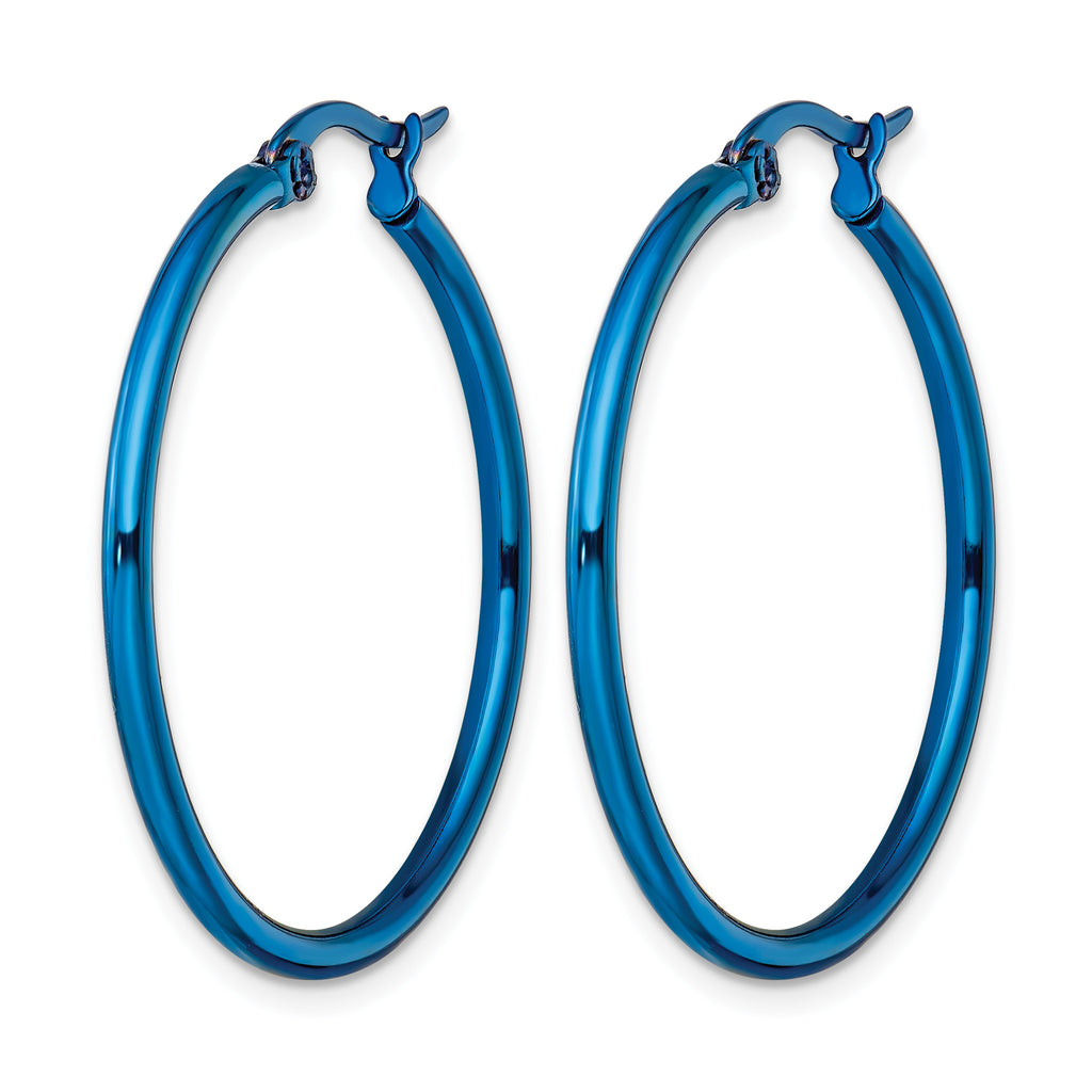 Stainless Steel Blue Polished Hoop Earrings for Women
