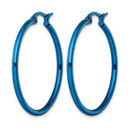 Stainless Steel Blue Polished Hoop Earrings for Women