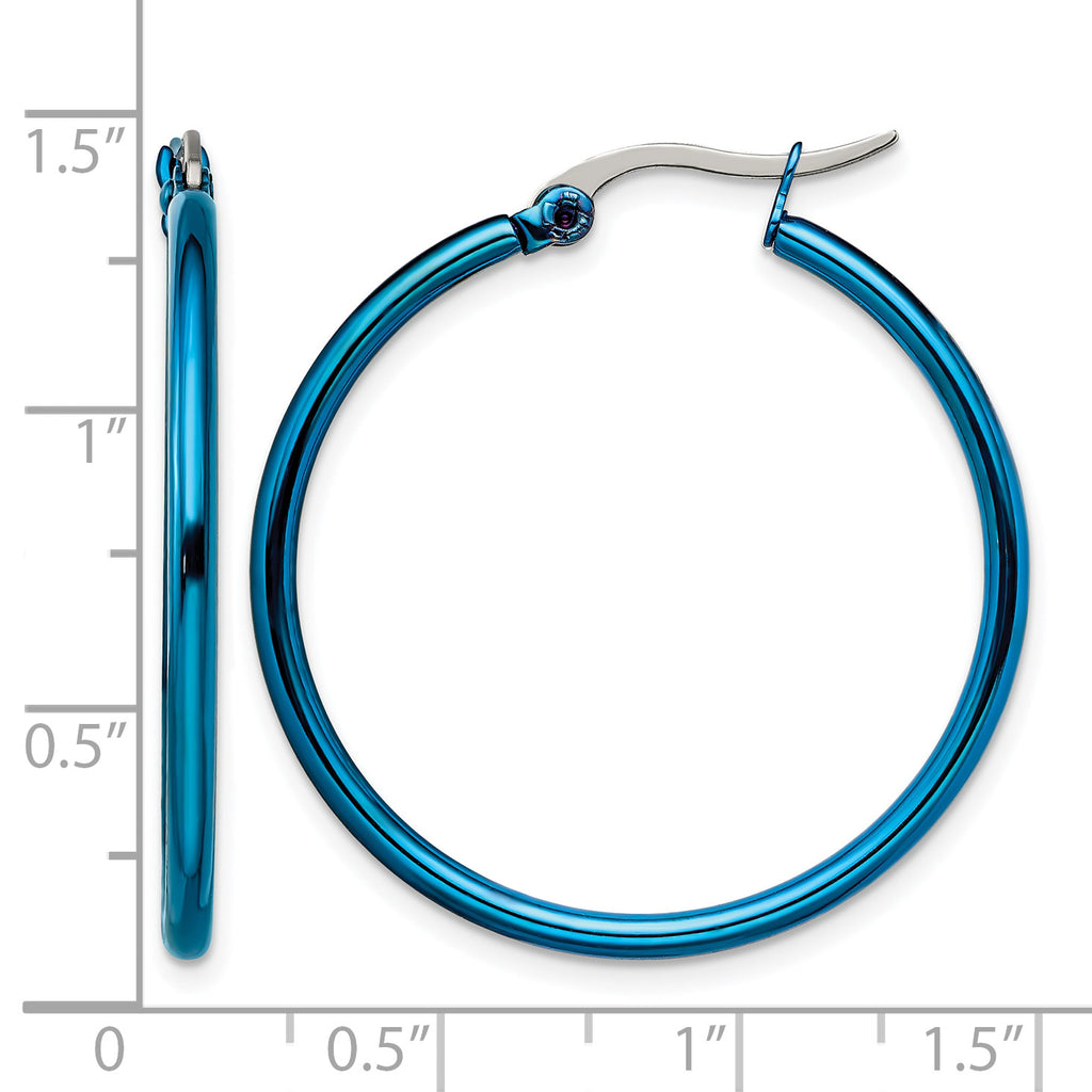Stainless Steel Blue Polished Hoop Earrings for Women