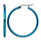 Stainless Steel Blue Polished Hoop Earrings for Women