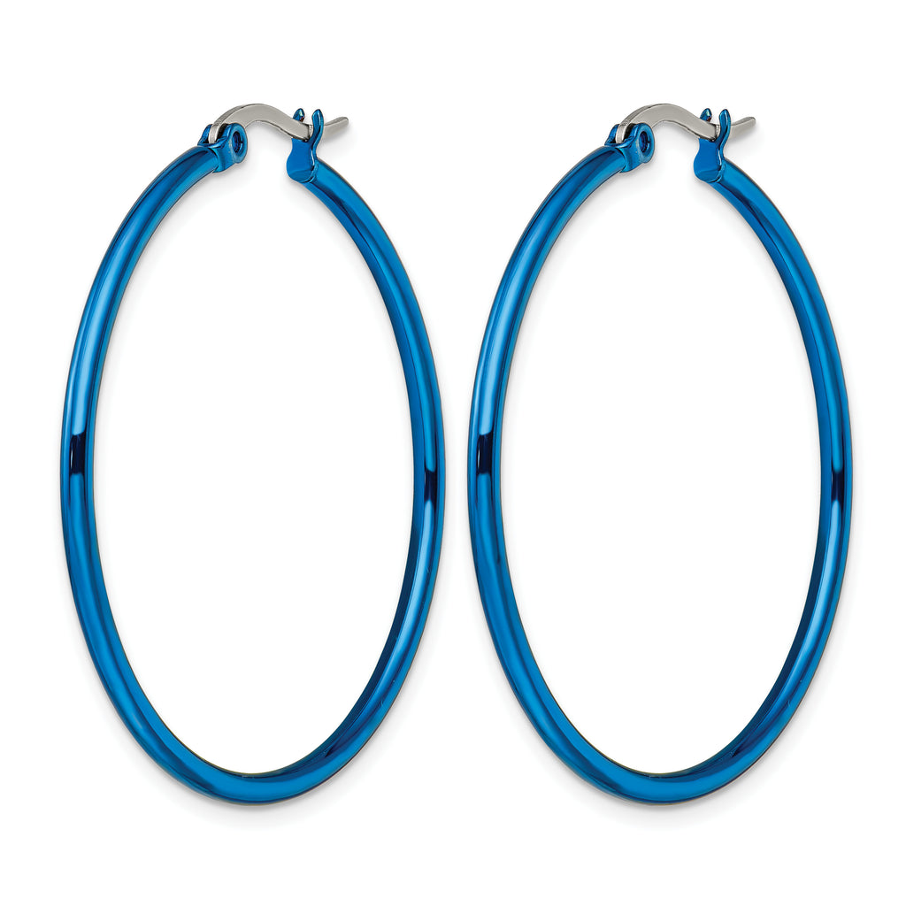 Stainless Steel Blue Polished Hoop Earrings for Women