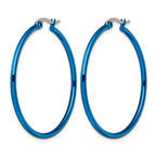 Stainless Steel Blue Polished Hoop Earrings for Women