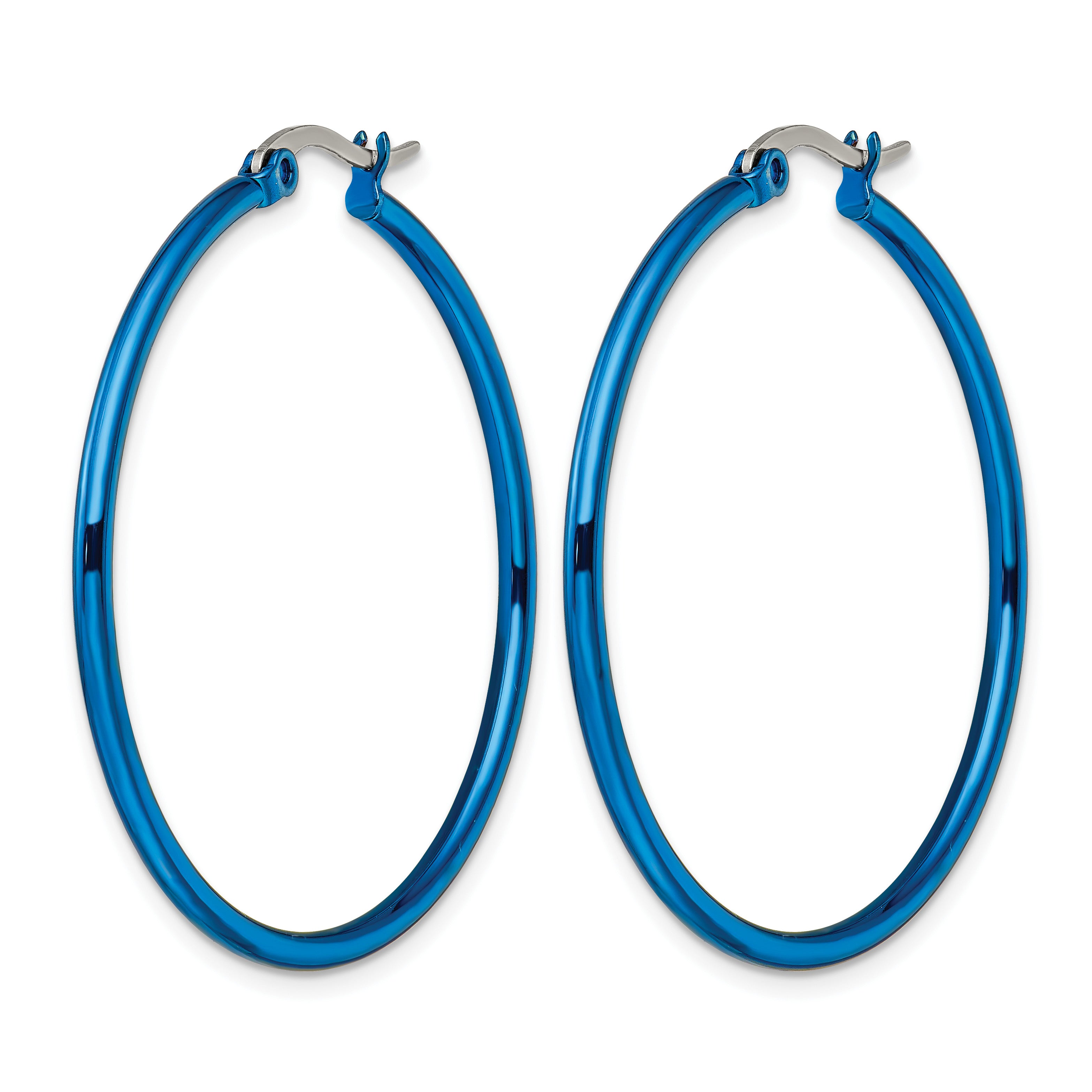 Stainless Steel Blue Polished Hoop Earrings for Women