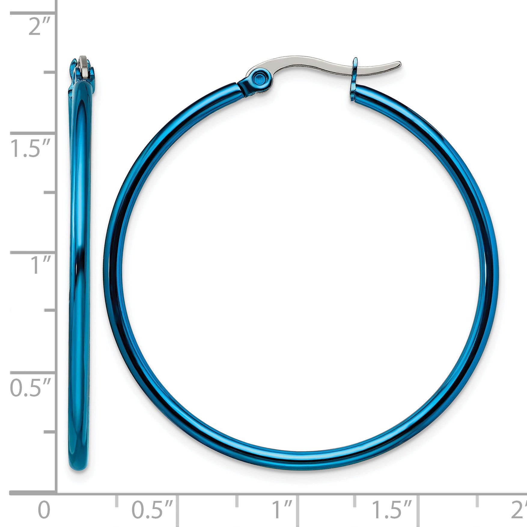 Stainless Steel Blue Polished Hoop Earrings for Women