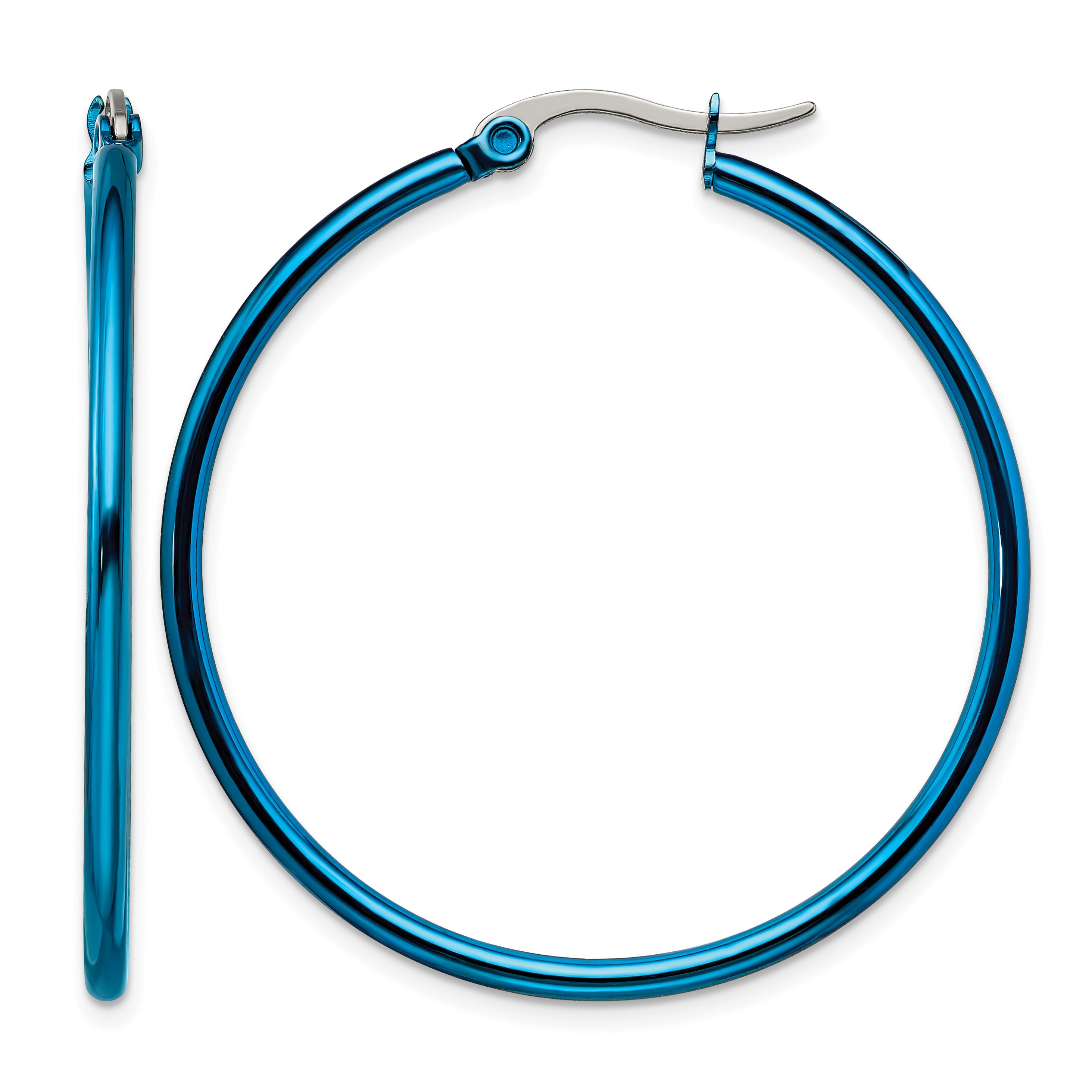 Stainless Steel Blue Polished Hoop Earrings for Women Main image