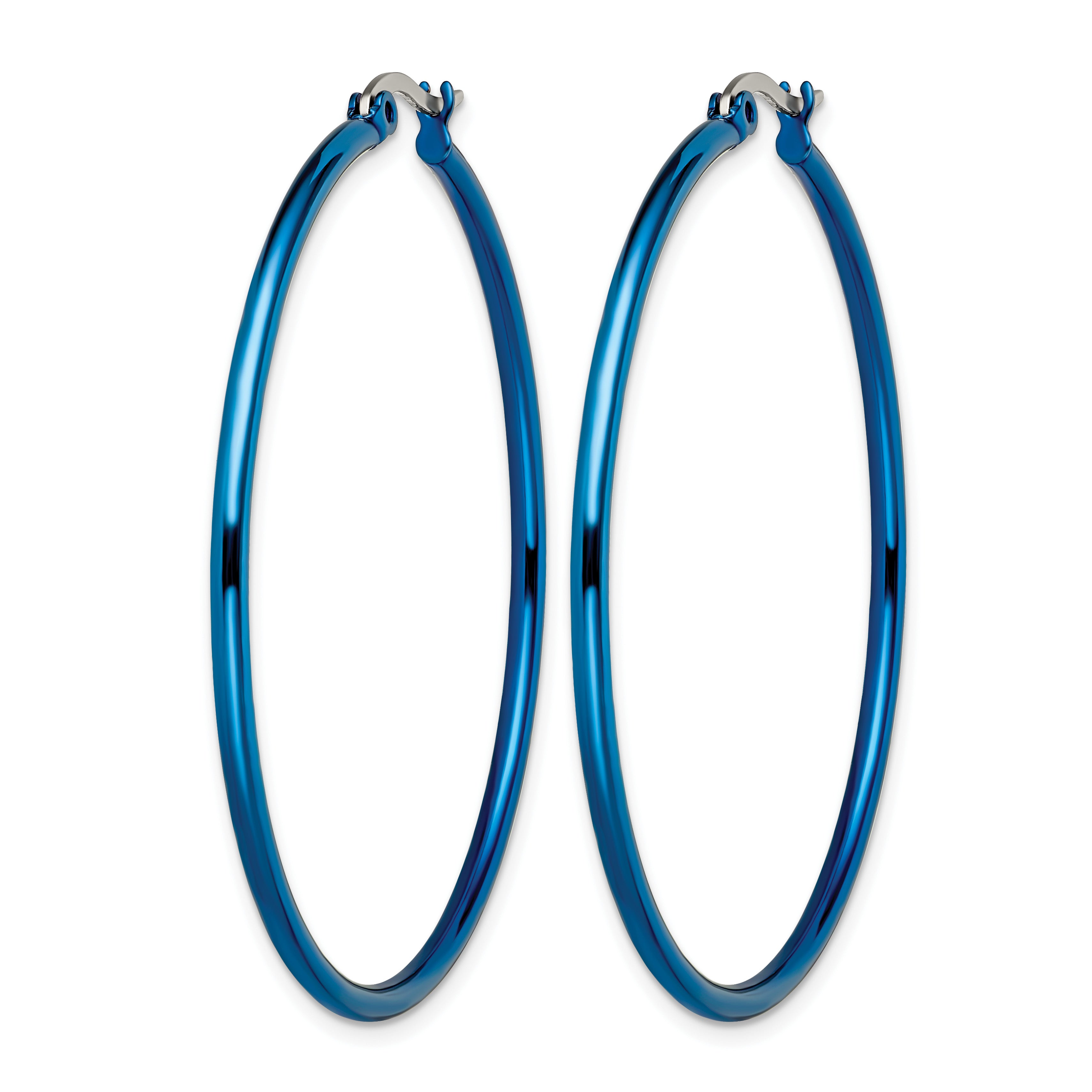 Stainless Steel Blue Polished Hoop Earrings for Women Secondary image
