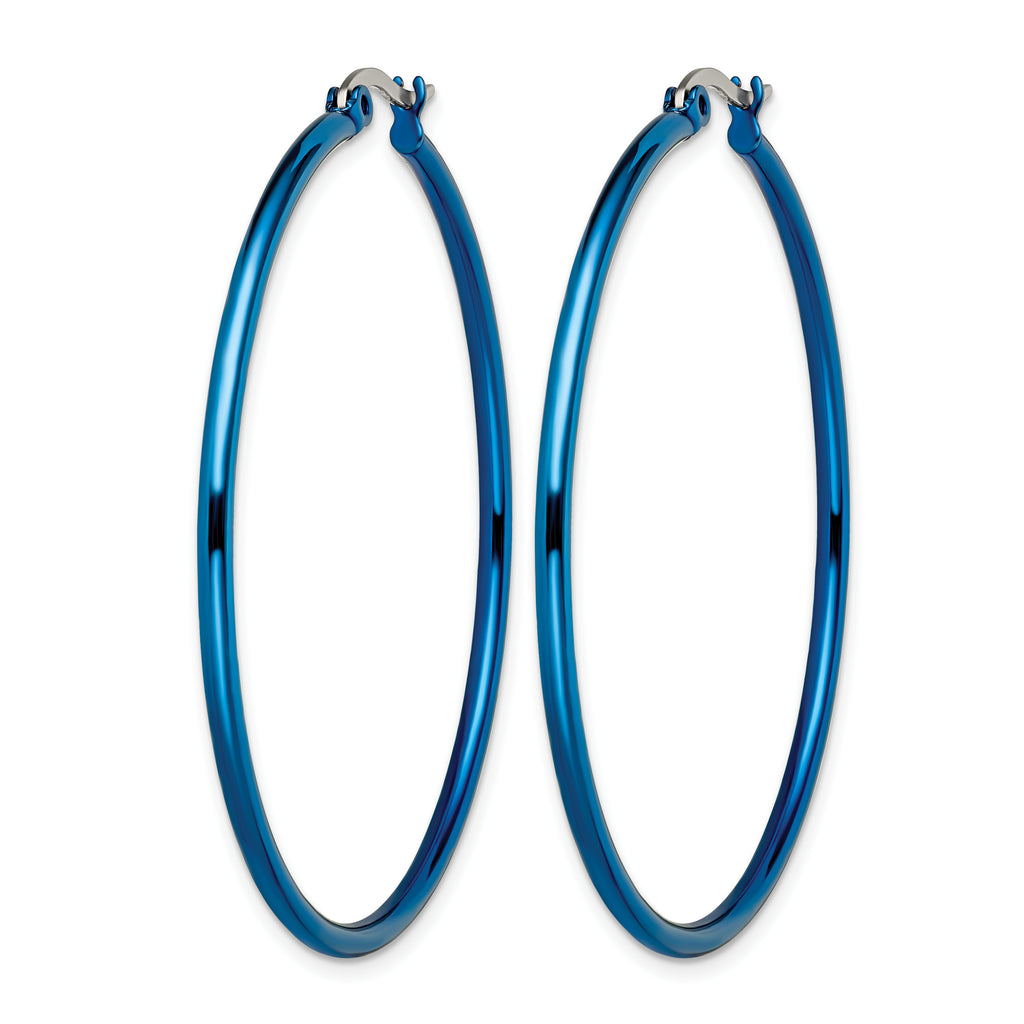 Stainless Steel Blue Polished Hoop Earrings for Women