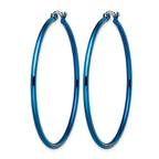 Stainless Steel Blue Polished Hoop Earrings for Women