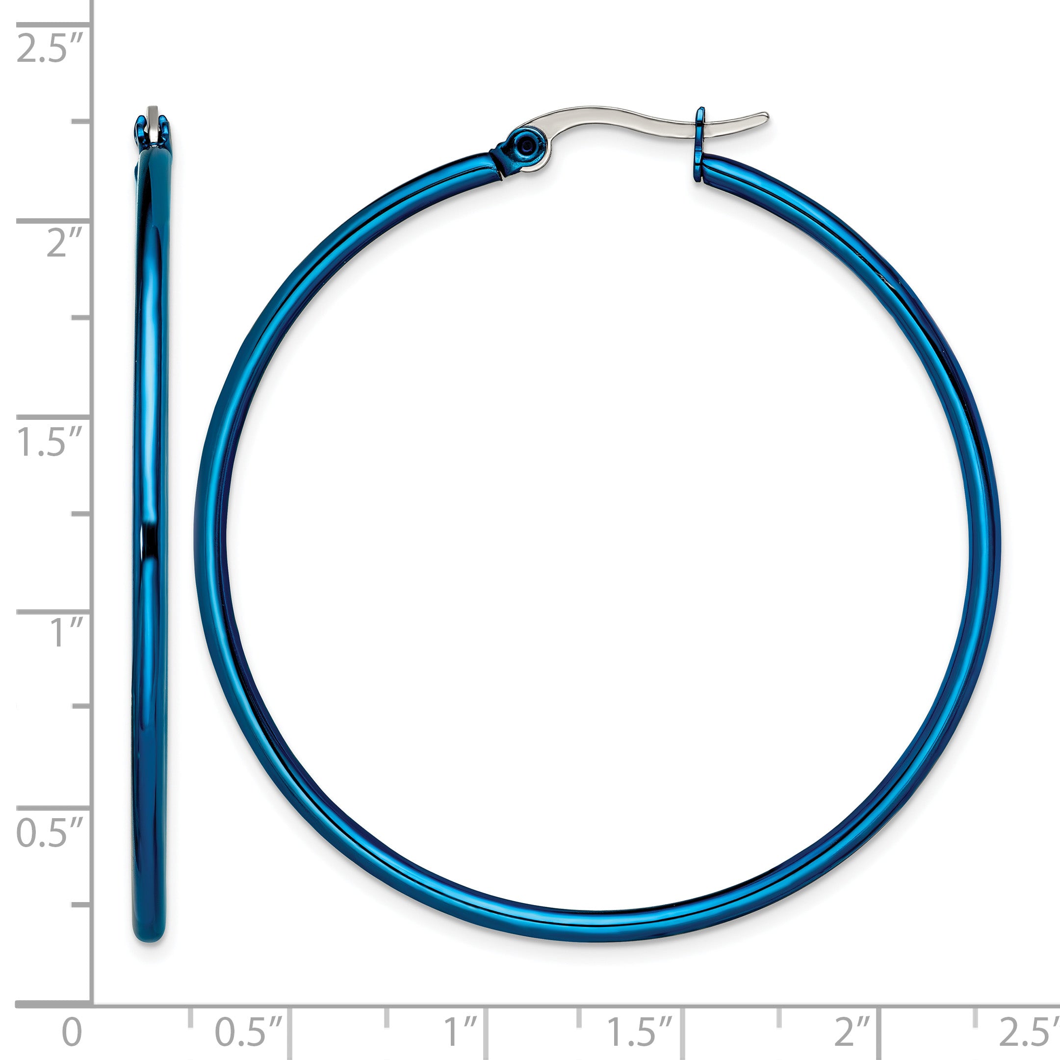 Stainless Steel Blue Polished Hoop Earrings for Women