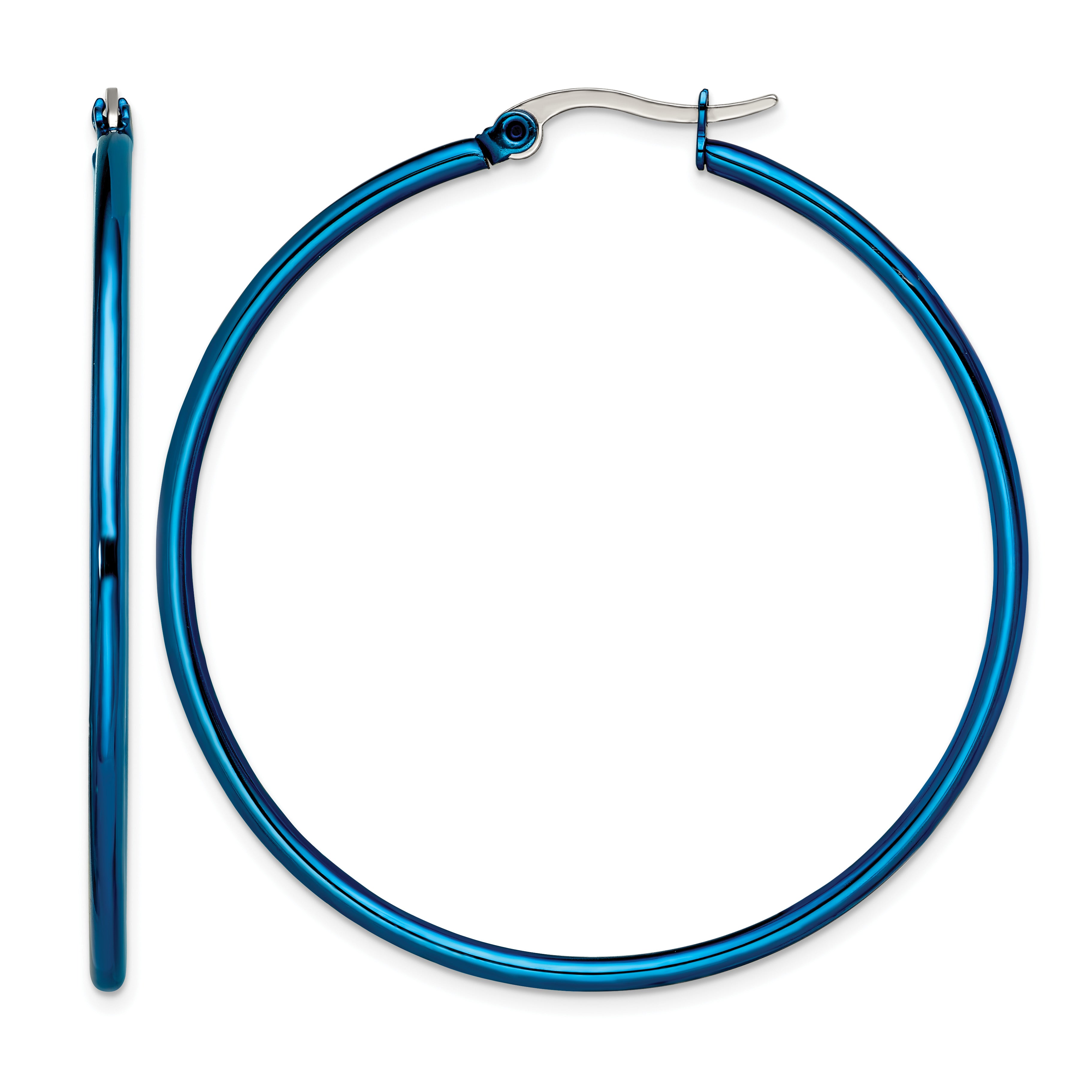 Stainless Steel Blue Polished Hoop Earrings for Women Main image