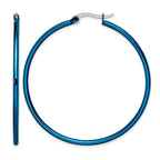 Stainless Steel Blue Polished Hoop Earrings for Women