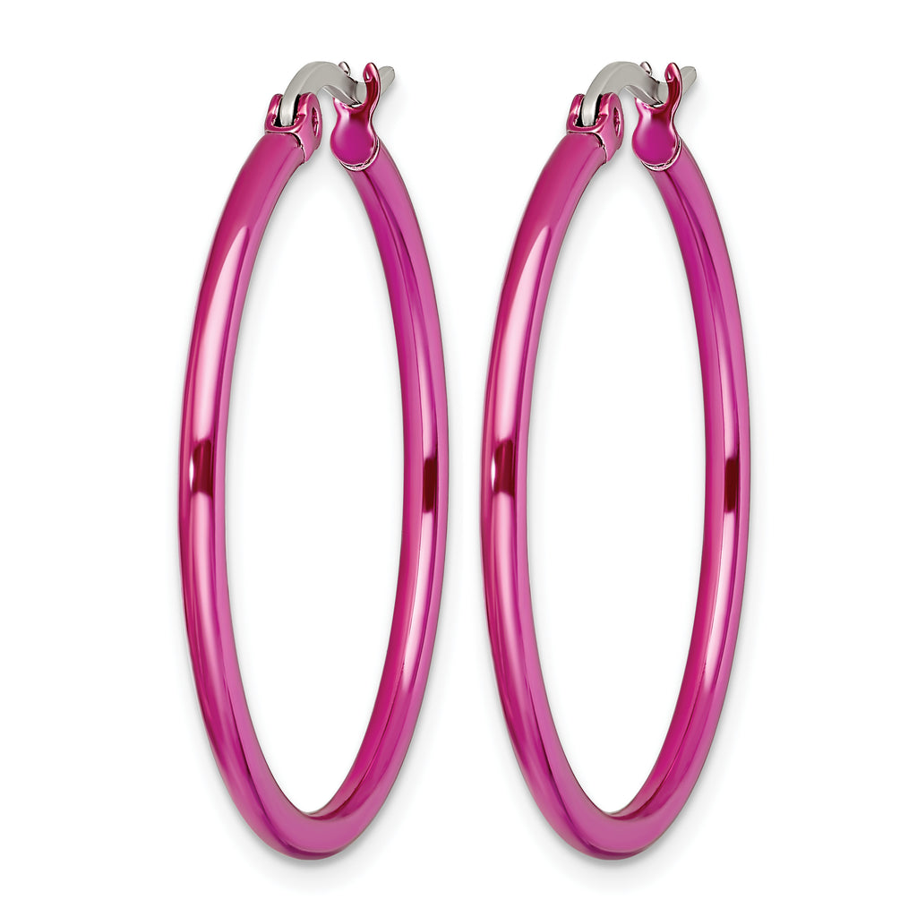 Stainless Steel Pink Polished Hoop Earrings for Women