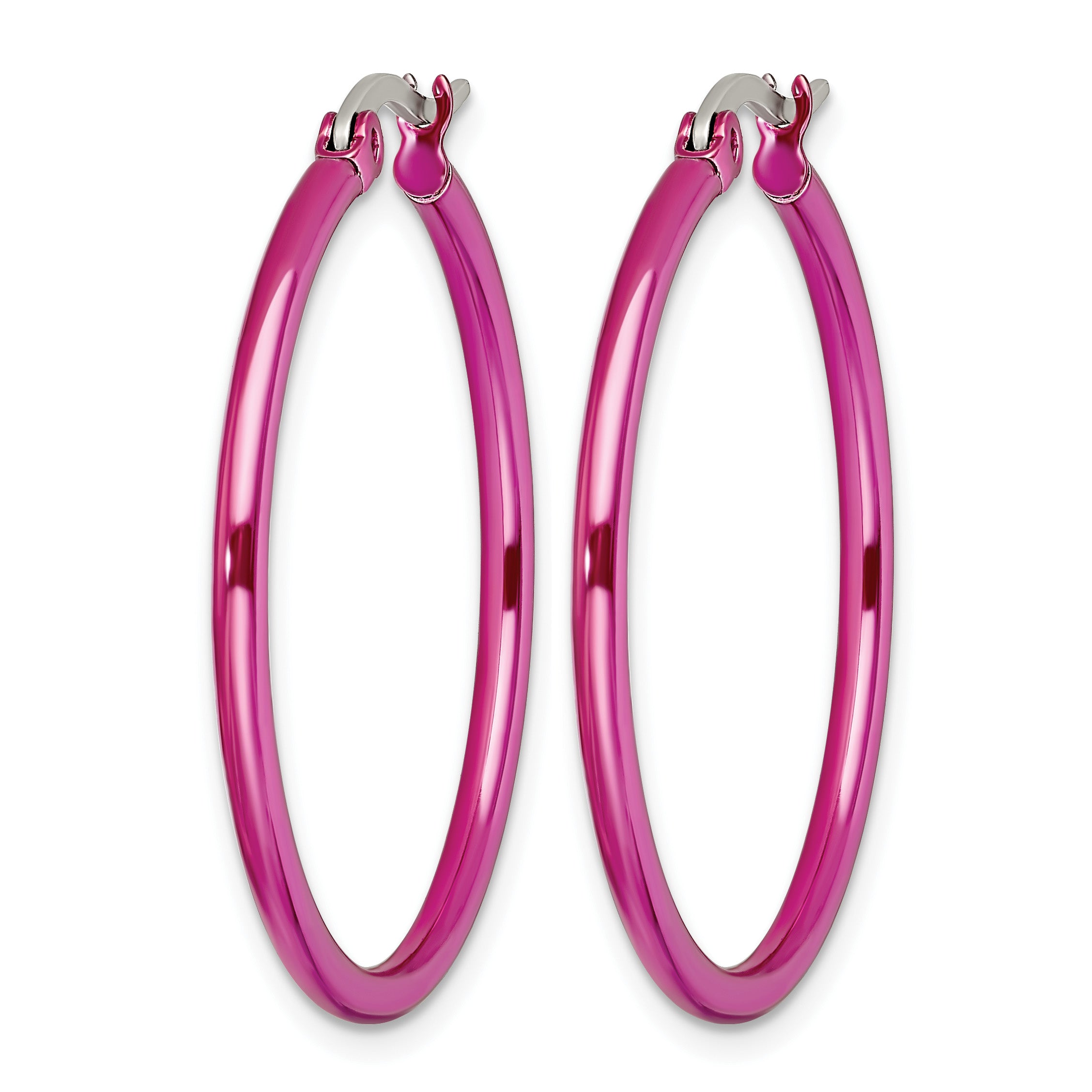Stainless Steel Pink Polished Hoop Earrings for Women