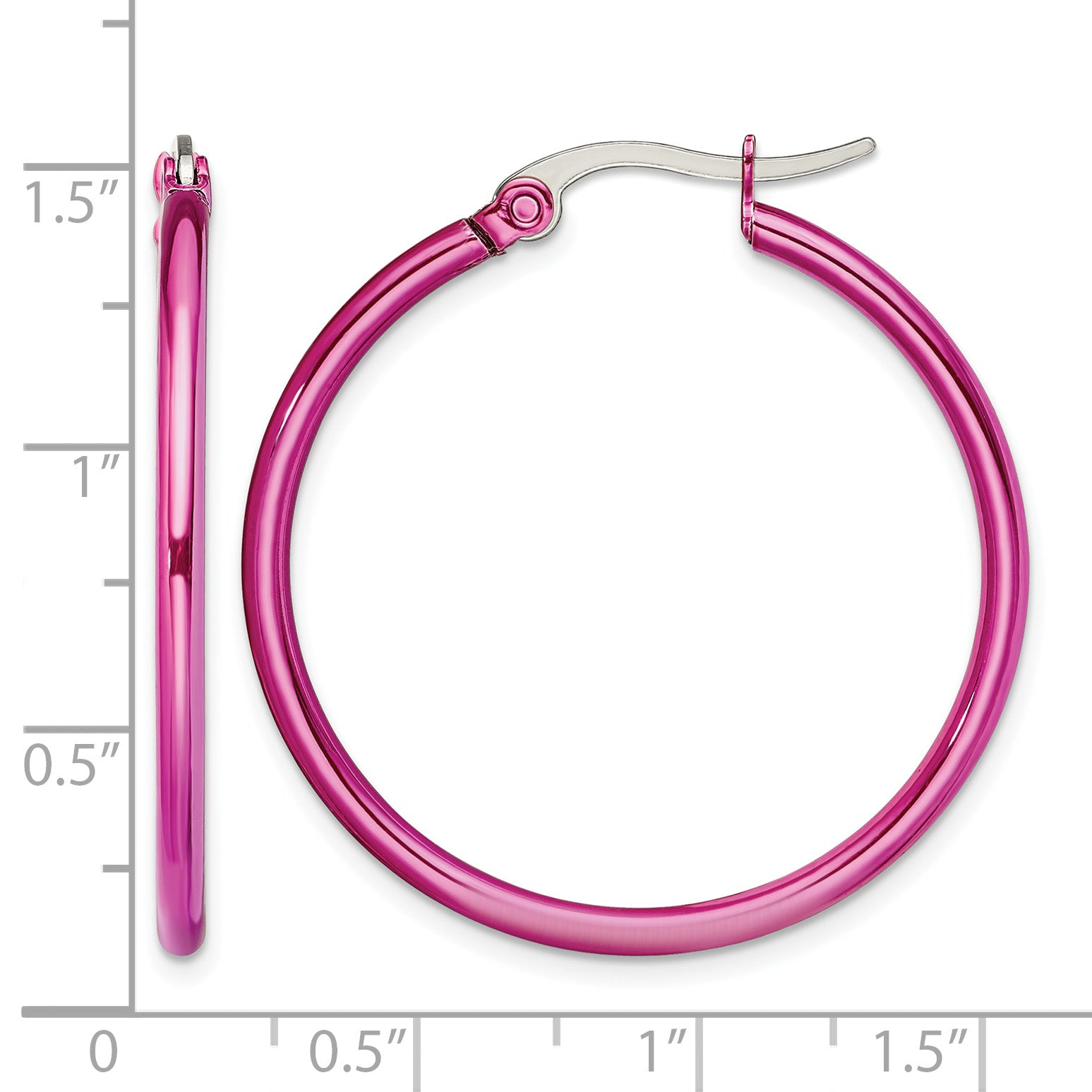 Stainless Steel Pink Polished Hoop Earrings for Women
