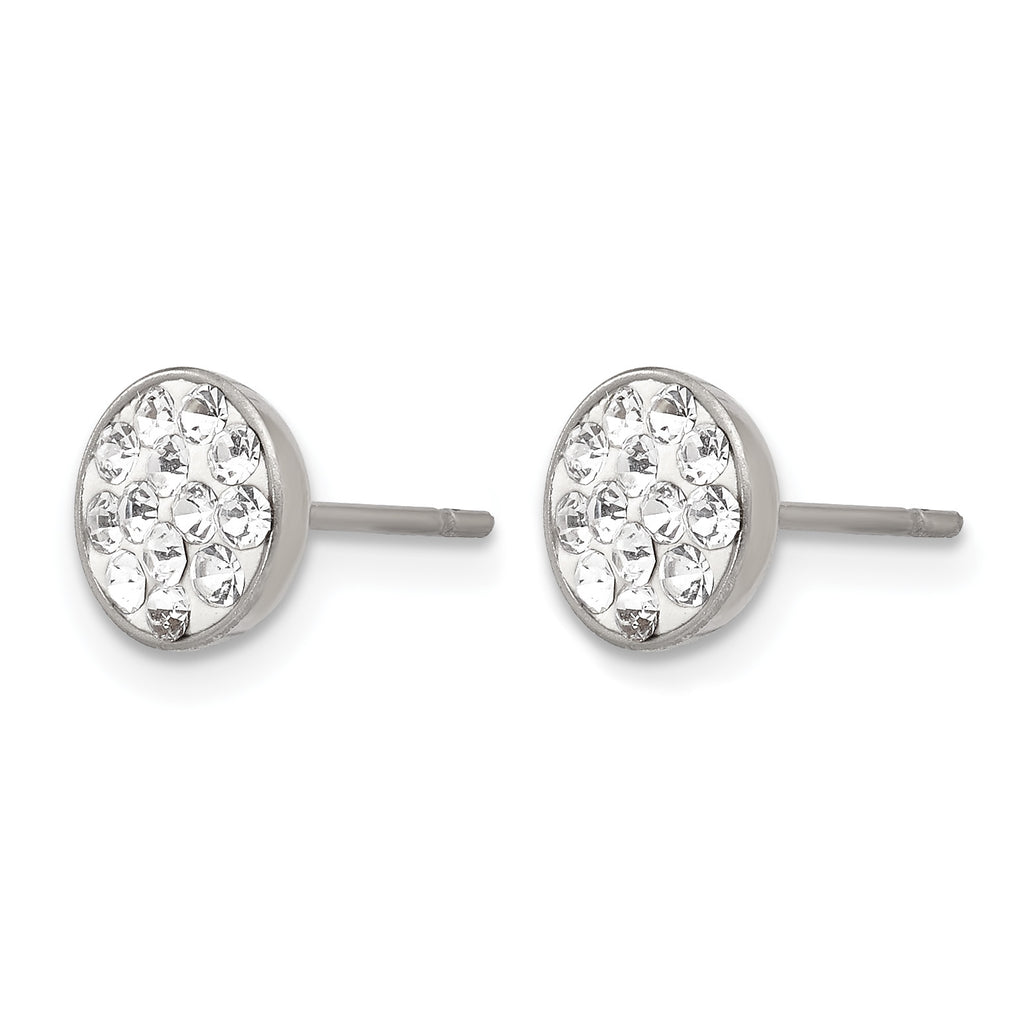Stainless Steel Polished Crystal Cluster Button Earrings