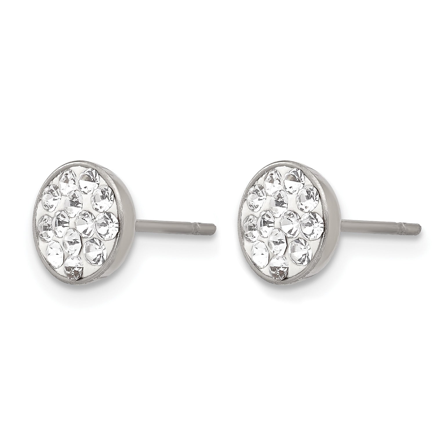 Stainless Steel Polished Crystal Cluster Button Earrings