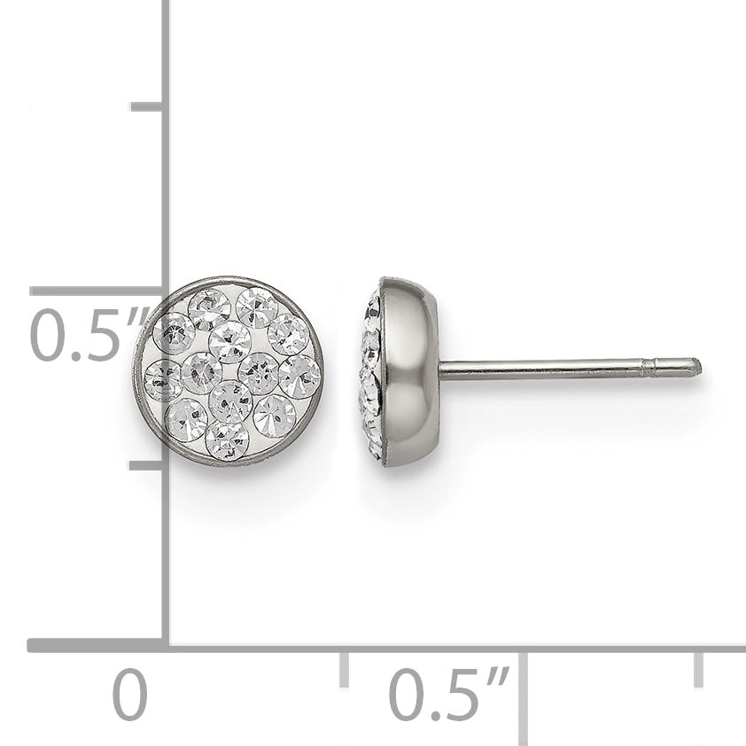 Stainless Steel Polished Crystal Cluster Button Earrings