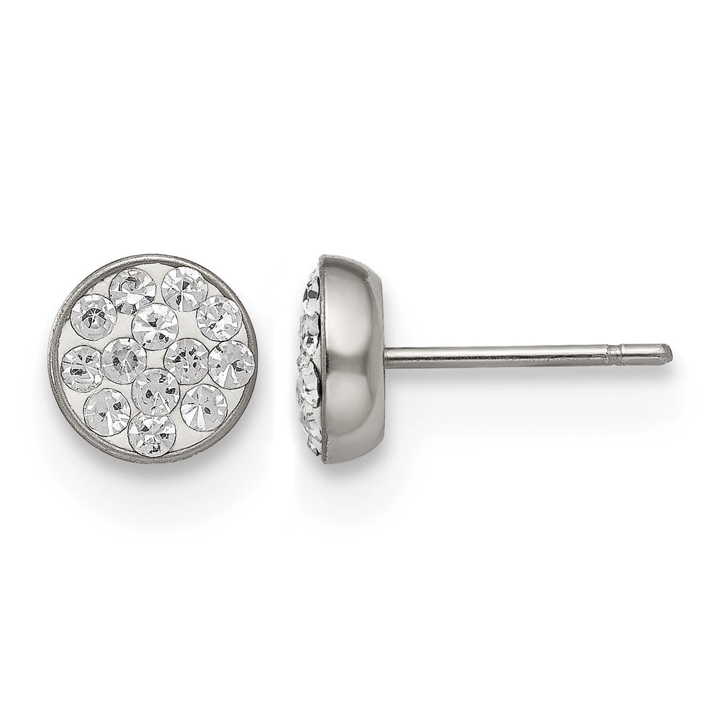 Stainless Steel Polished Crystal Cluster Button Earrings