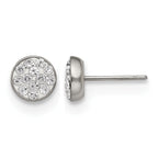 Stainless Steel Polished Crystal Cluster Button Earrings
