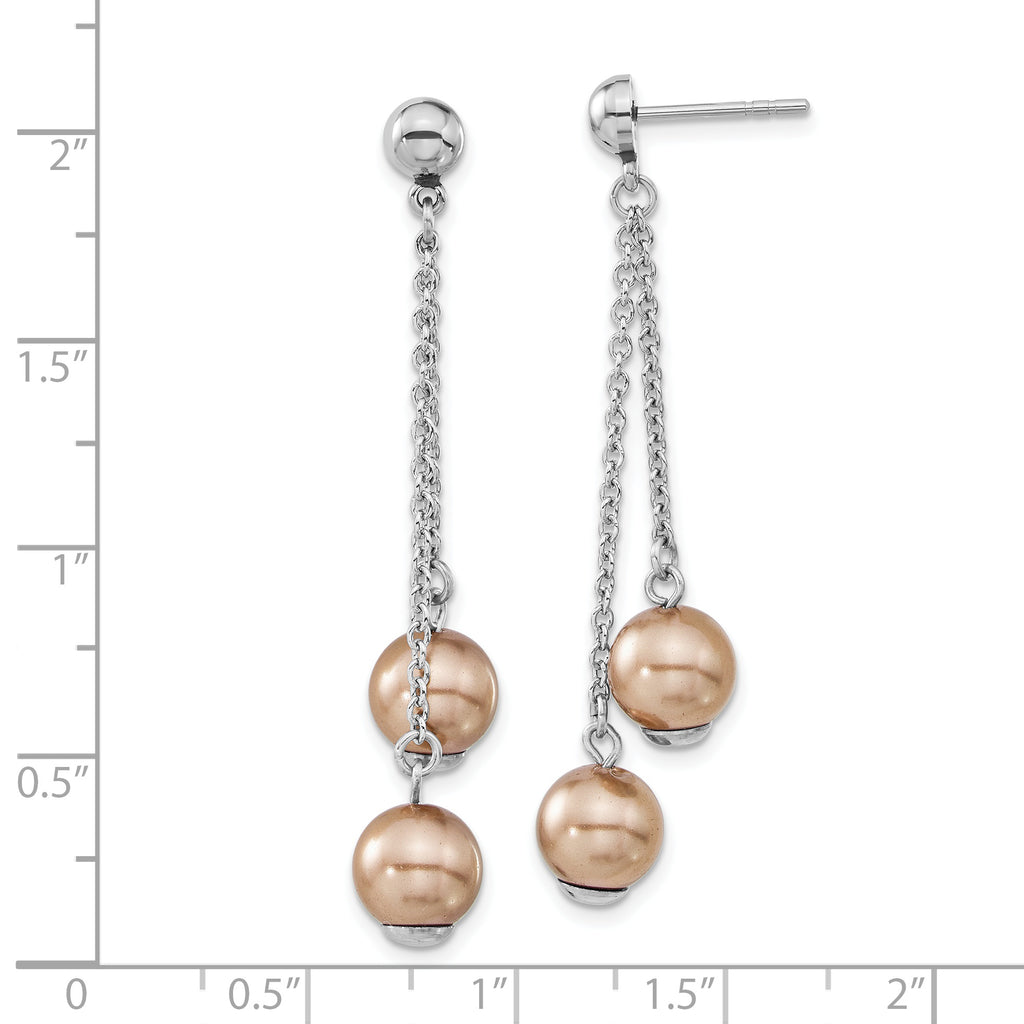Stainless Steel Polished Pear Champagne Lab-Created Simulated Pearl Drop Dangle Earrings for Women