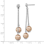 Stainless Steel Polished Pear Champagne Lab-Created Simulated Pearl Drop Dangle Earrings for Women