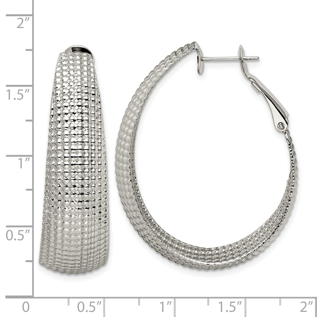 Stainless Steel Polished Oval Textured J-Hoop Earrings for Women