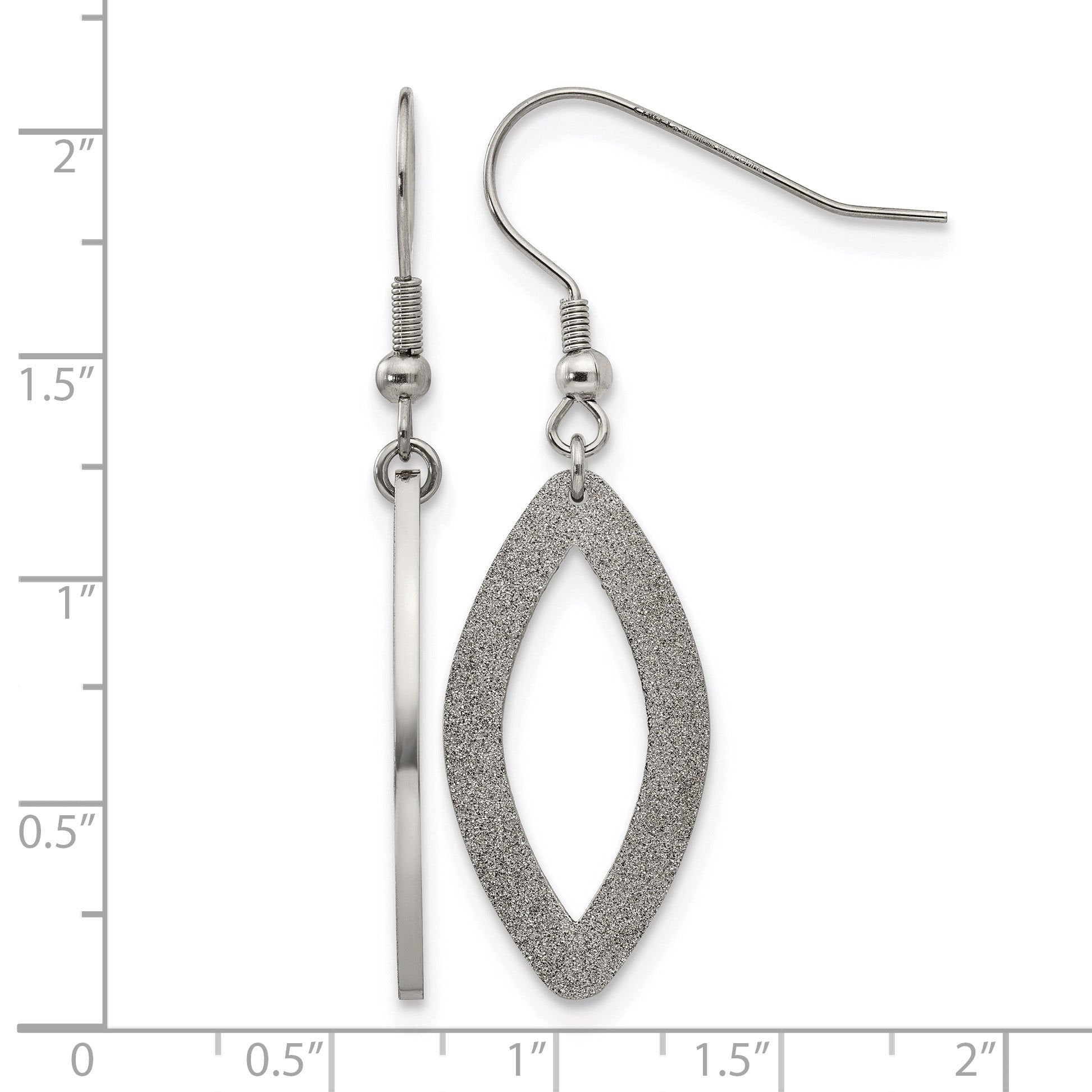 Stainless Steel Polished & Laser Design Oval Drop Dangle Earrings for Women