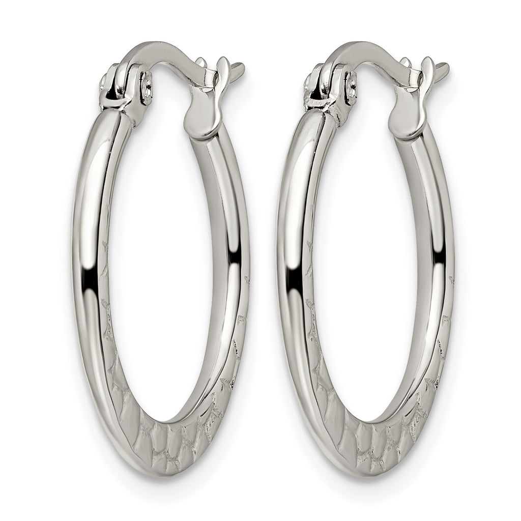 Stainless Steel Polished Textured Hoop Earrings for Women