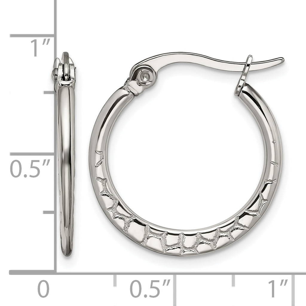 Stainless Steel Polished Textured Hoop Earrings for Women