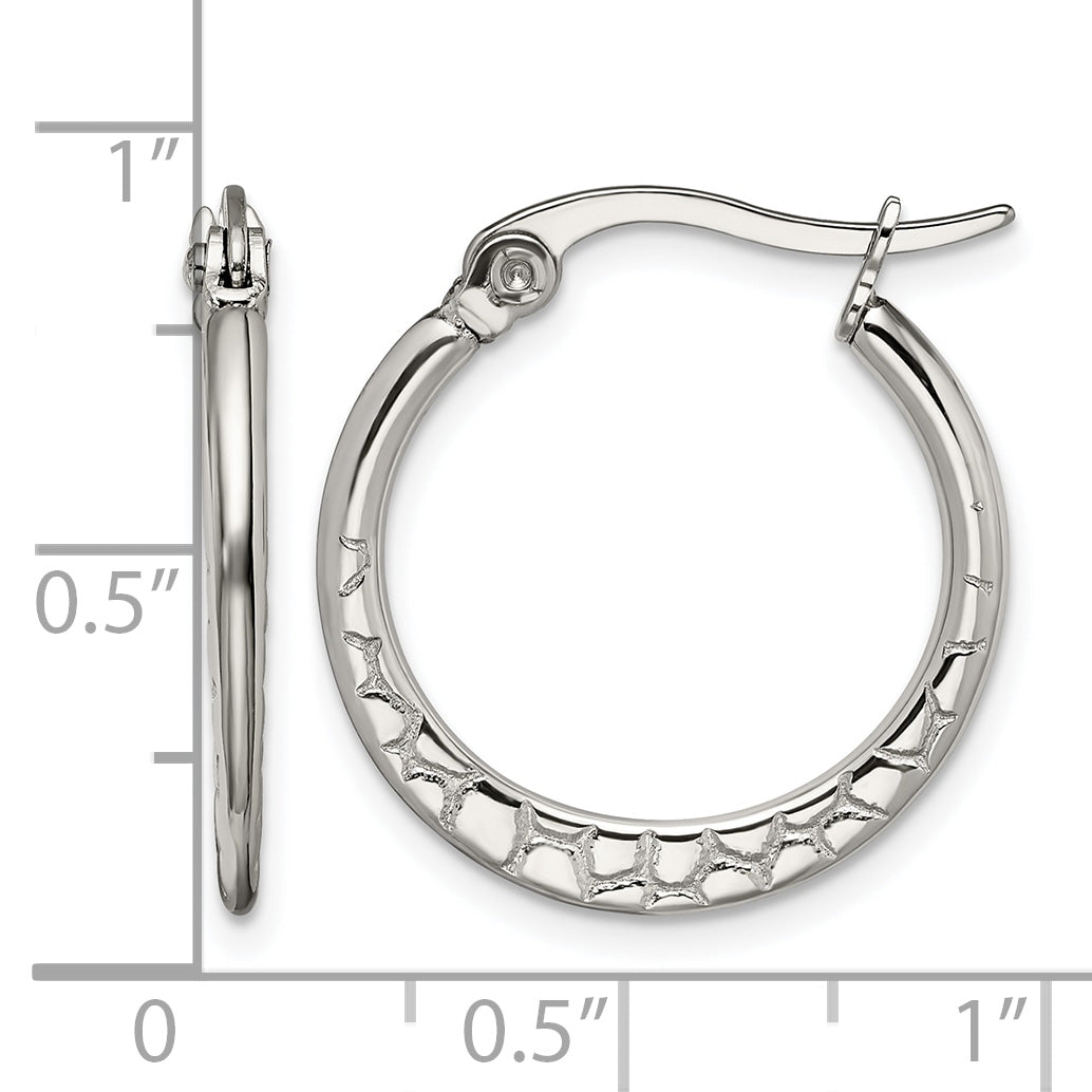Stainless Steel Polished Textured Hoop Earrings for Women