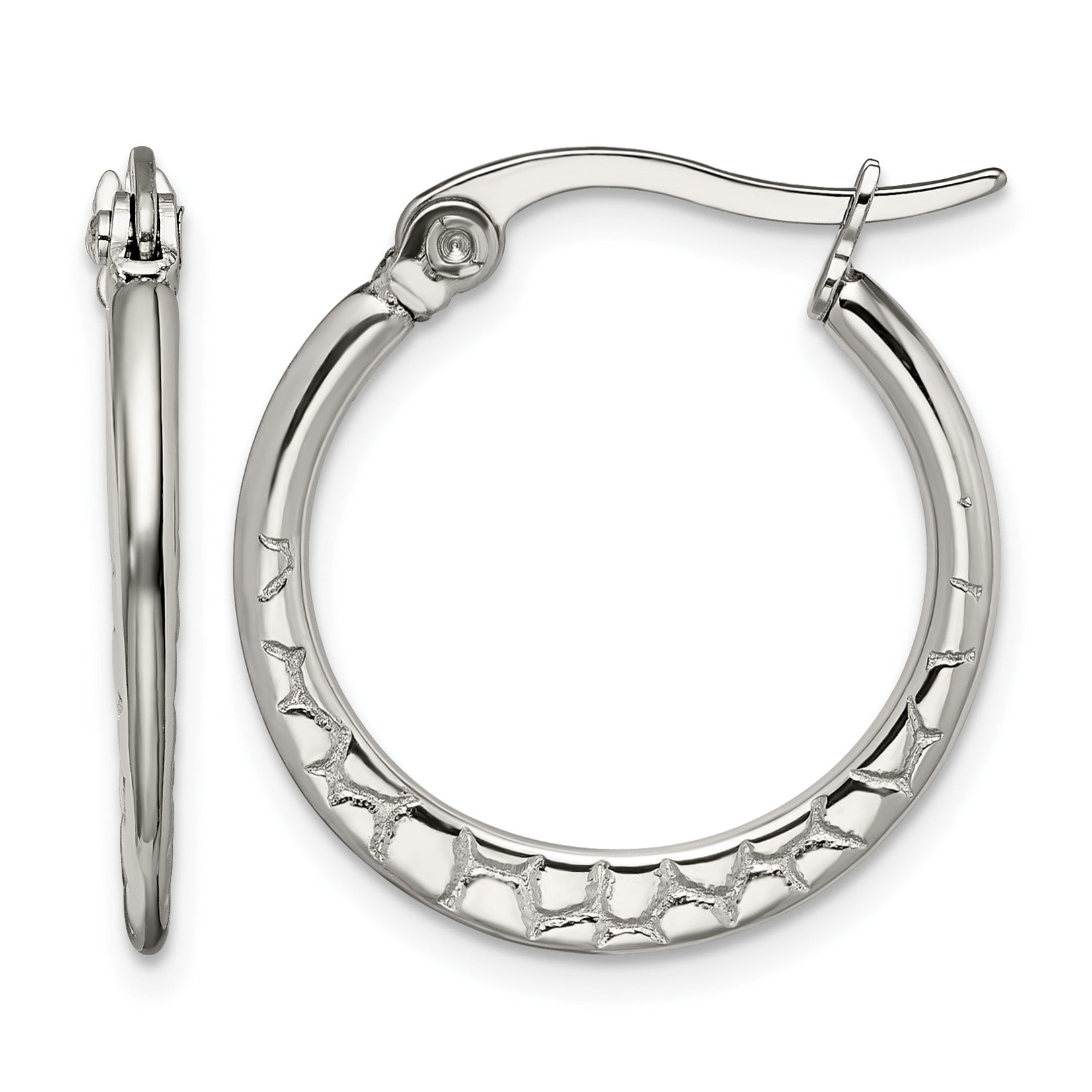 Stainless Steel Polished Textured Hoop Earrings for Women Main image