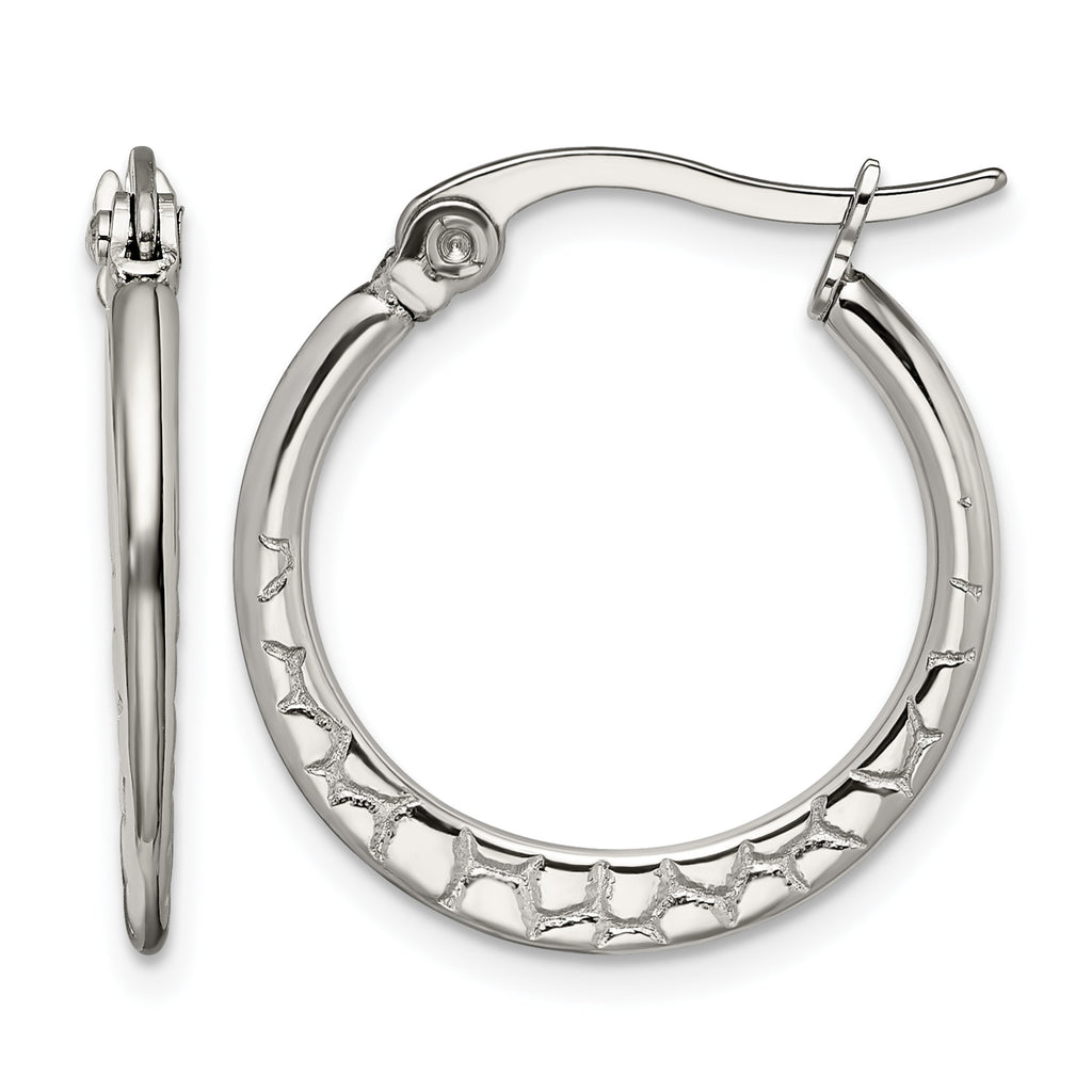 Stainless Steel Polished Textured Hoop Earrings for Women