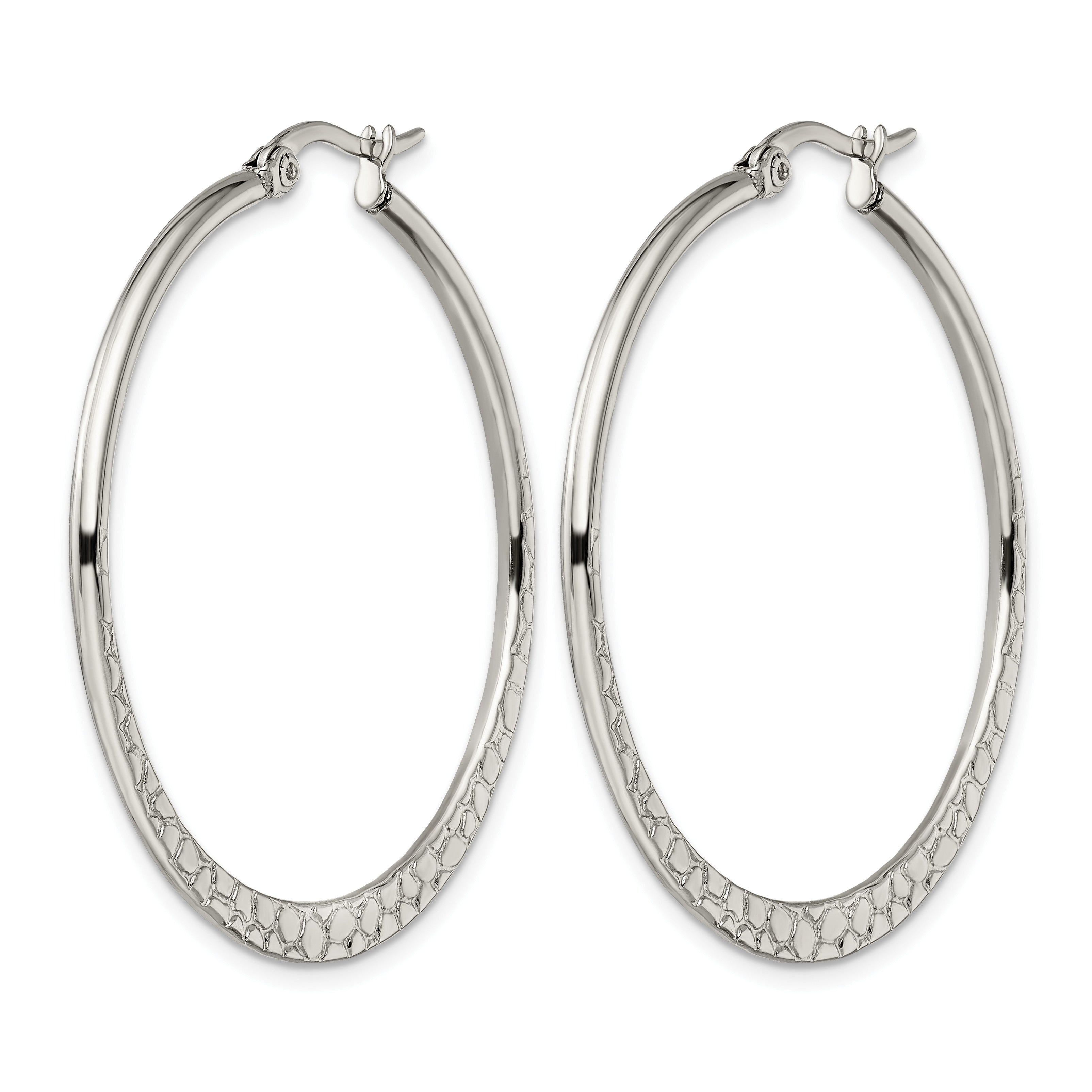 Stainless Steel Polished Textured Hoop Earrings for Women Secondary image