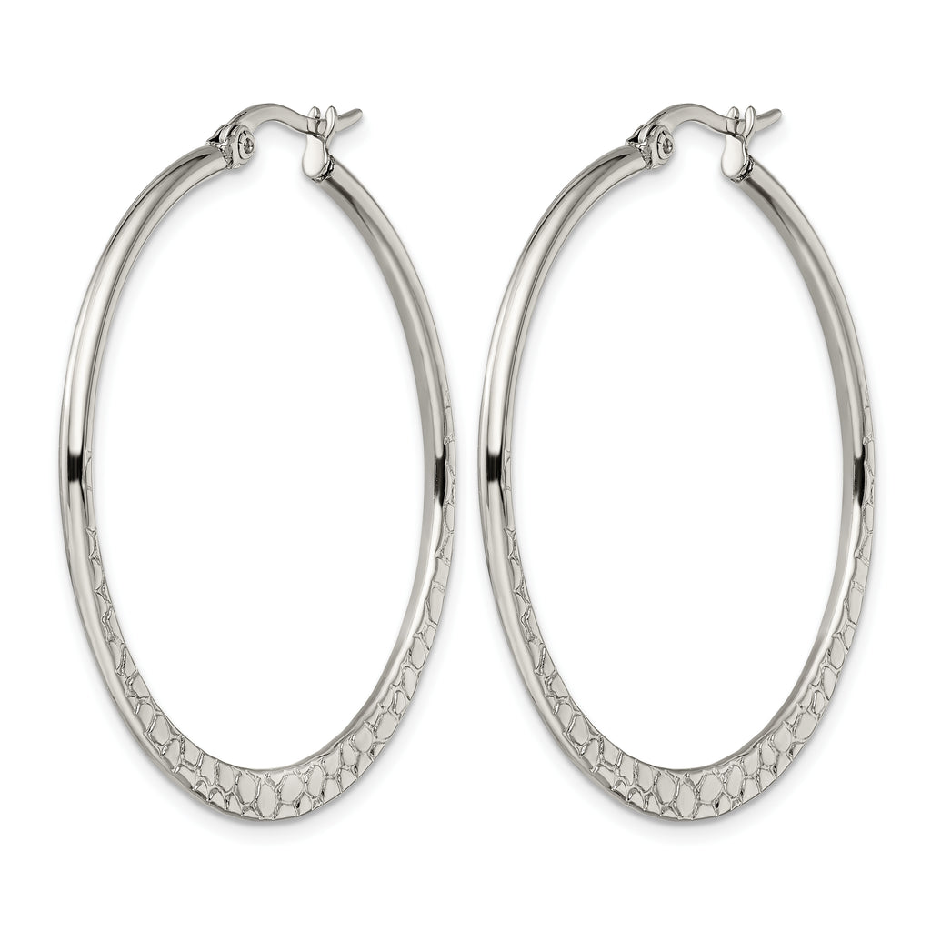 Stainless Steel Polished Textured Hoop Earrings for Women