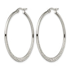 Stainless Steel Polished Textured Hoop Earrings for Women
