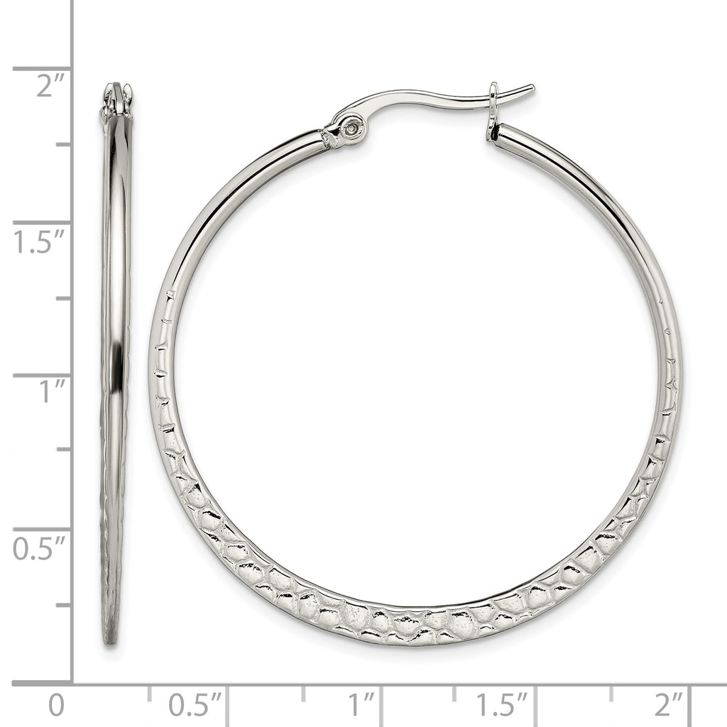 Stainless Steel Polished Textured Hoop Earrings for Women