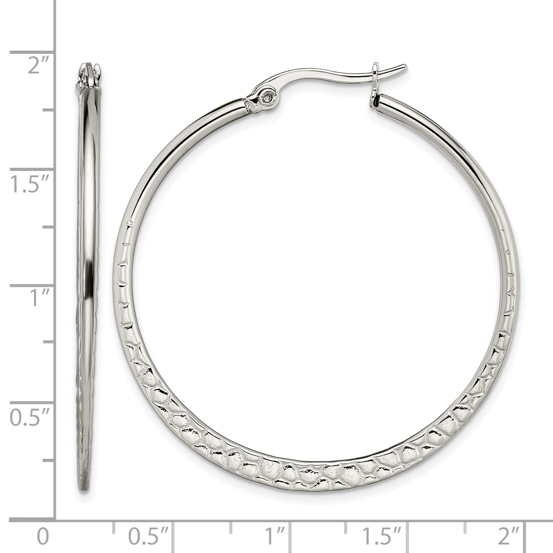 Stainless Steel Polished Textured Hoop Earrings for Women