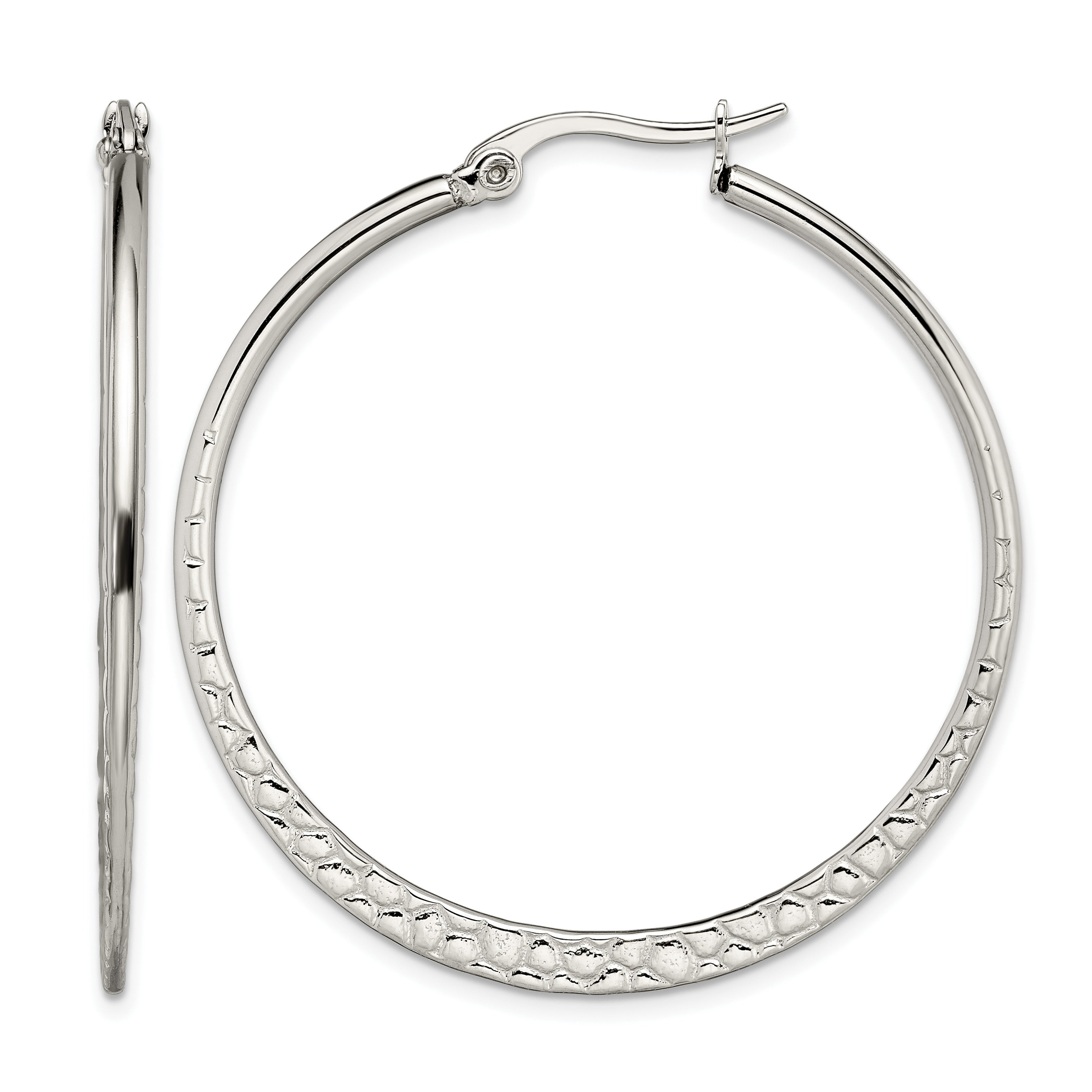 Stainless Steel Polished Textured Hoop Earrings for Women