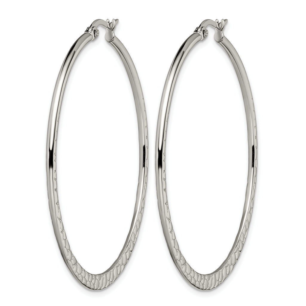Stainless Steel Polished Textured Hoop Earrings for Women