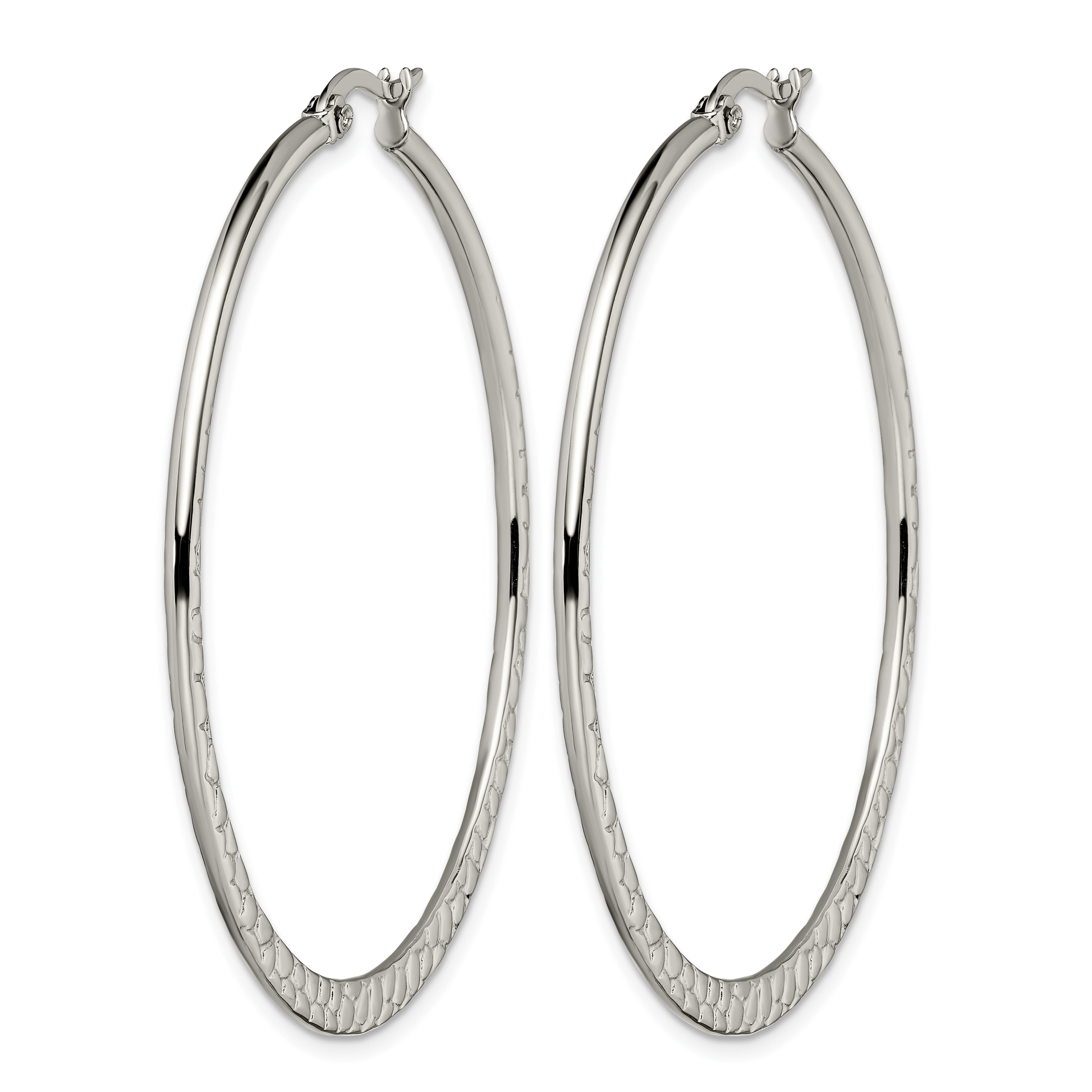 Stainless Steel Polished Textured Hoop Earrings for Women